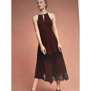 NWT Anthropologie Moulinette Soeurs Janie Halter Dress Plum w/ Black Lace Sz 12